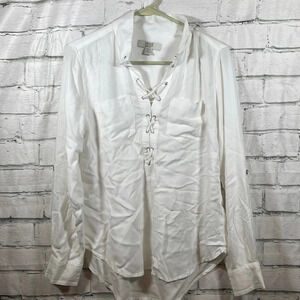 Vintage America lace up white long sleeve shirt small
